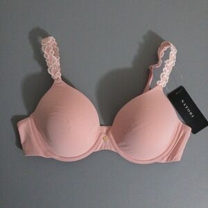 Natori Pure Luxe Underwire Lace T Shirt Bra Womens 36B Pink Nylon Tagless New